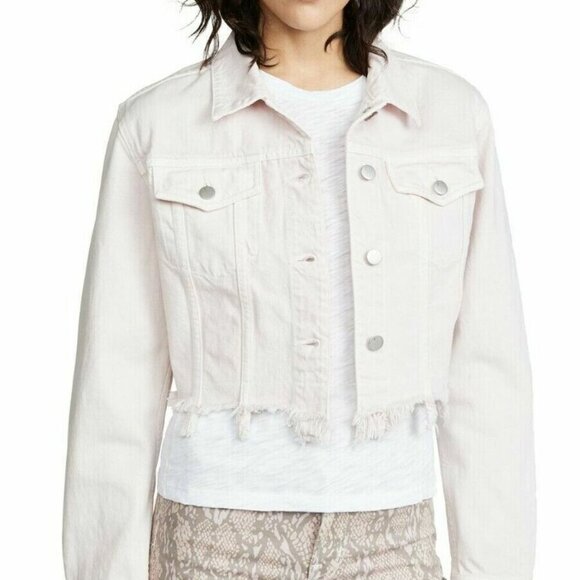 J Brand Trucker Oversized Crop Jacket Womens Medium Pink Cyra Denim Raw Hem - Picture 6 of 8